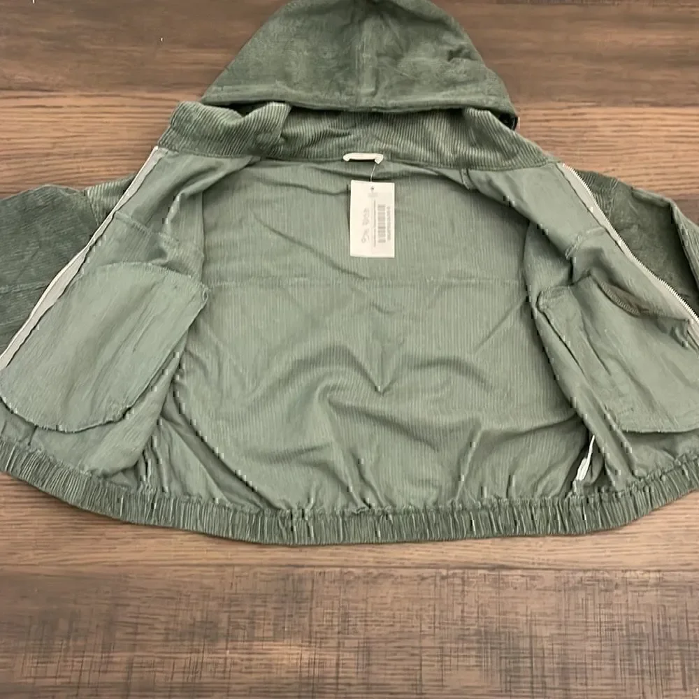 MADE With Love Olive Green Corduroy Cropped Hoodie Jacket